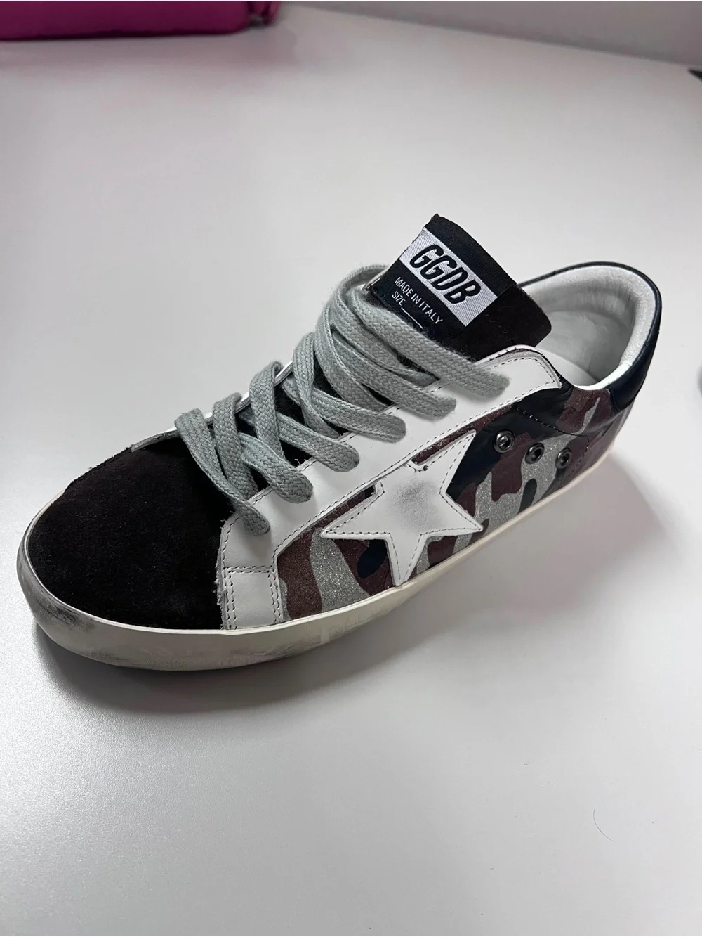 Golden Goose Kids Camo Superstar Sneakers in Brown, White & Silver